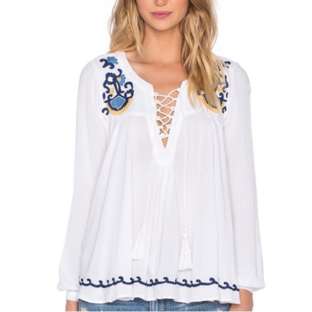 Lovers + Friends Athens Ivory White Embroidered Top Women’s Size Medium